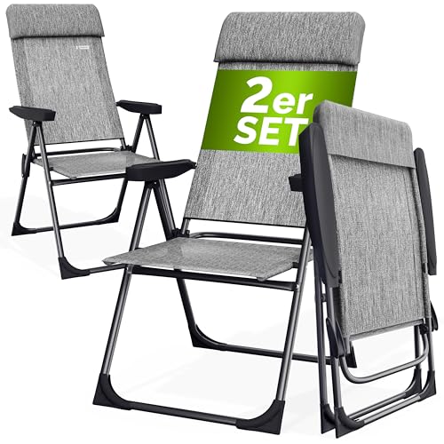Casaria Gartenstühle 2er Set Klappbar 6-Fach Verstellbar Alu mit hoher Rückenlehne Liegefunktion Faltbar Balkon Campingstuhl Klappstuhl Hochlehner