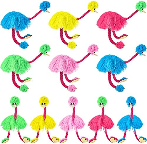 Sumind 10 Pcs Ostrich Marionette Puppets Hand Ostrich Puppet Wooden Funny Interactive Plush String Puppets for Adults Kids Ventriloquist Show Theater Walking Dancing Game, 5 Colors