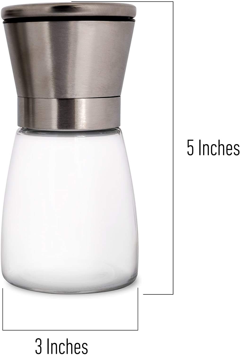 Moulin à sel et poivre en acier inoxydable de qualité supérieure – Moulin à sel et poivre réglable en céramique de mer – Moulin à poivre et sel court en verre avec eBook