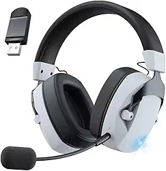 Headset Gamer, GIZNIC BL100 PRO Fone Gamer, Fone de Ouvido Sem Fio Para Jogos, Conexão USB e Bluetooth, Microfone Destacável, Design Leve e Confortável - Preto e Branco