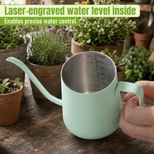 Image of Watering Can for Indoor Plants, Indoor Watering Can with Long Spout and Handle Rust-Proof 304 Stainless Steel Material (350ml /12oz-Green)