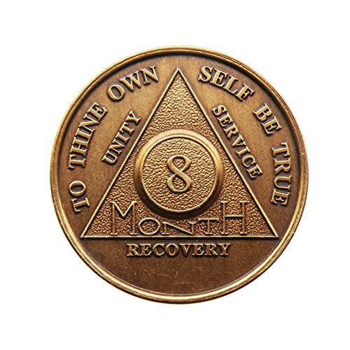 8 Month Bronze AA (Alcoholics Anonymous) - Sober / Sobriety / Birthday / Anniversary / Recovery / Medallion / Coin / Chip by Generic