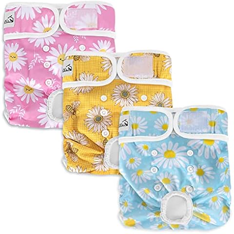 SlowTon Reusable Dog Nappies Female, 3 Pack No Leak Washable Dog Period Pants Super Absorbent Dog Heat Pants Comfortable Sanitary Dog Diapers with Adjustable Buttons for Small Medium Large Dogs Cover