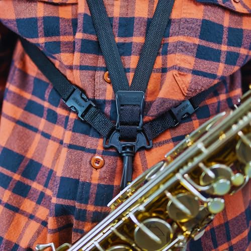 neotech soft harness  padded shoulder harness with adjustable strap hook swivel hook for saxophone baritone amp clarinet strap  regular - black - made in the usa