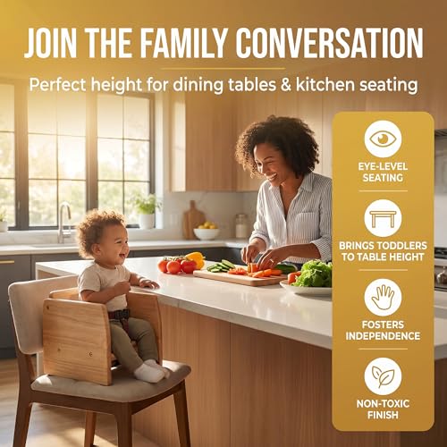 Image of Natural Wooden Dining Seat Riser for Restaurant Chairs - Stackable Rubberwood Seat Platform with Chair Strap & Non-Slip Pads, Commercial Restaurant Seating Accessory