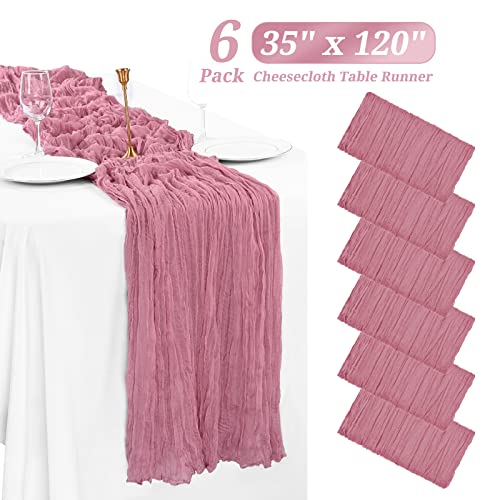 6 Pack Dusty Rose Cheesecloth Table Runner Gauze Table Runner 10Ft Long Semi-Sheer Table Runner Boho Or Rustic Wedding Table Decor For Wedding Decor Arch Draping Bridal Shower Holiday Party #TOP1