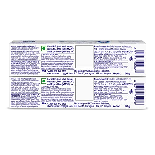 Image of Sensodyne Toothpaste Repair & Protect Combo pack, tooth paste for deep repair of sensitive teeth, 140 gm multi-pack (70 gm x 2) (Pack of 2)