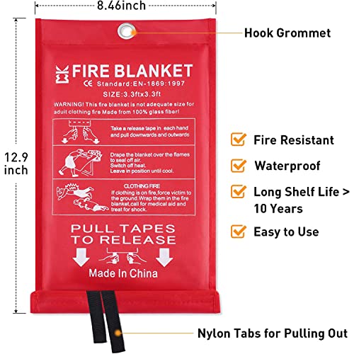 Emergency Fire Blanket for Home and Kitchen – 2 Pack 3.3x3.3ft Fiberglass Suppression Flame Retardant Safety Camping Blankets Emergency Extinguisher Survival Kit for House Office Fireplace Car - Image 3