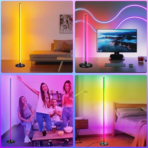 Image of NIKYJM LED Floor Lamp Living Room 145 cm RGB Floor Lamp Dimmable Floor Lamp LED Corner Lamp with Remote Control and App, 16 Million Colours, 300 Scene Modes Music Modes DIY Mode for Living Room Office