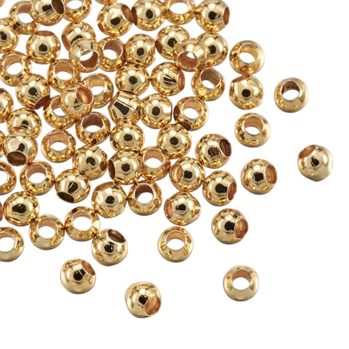 Craftdady Lot de 200 mini-perles intercalaires rondes en laiton plaqué or 18 carats de 2 mm pour la fabrication de bijoux, bracelets, boucles d'oreilles, doré
