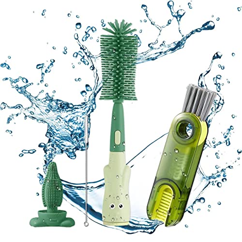 Image of 4 PCS Bottle Cleaner Brush, Nipple Cleaner, Straw Cleaner Brush, Multifunctional Cup Crevice Bottle Brush for Baby Bottles, Lid Detail, Washing Breast Pumps, Portable Baby Bottle Brush.