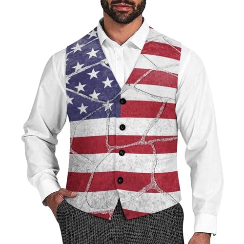 Closeup of America Flag Men's Suit Vest Slim Fit V-Ncek Waistcoat Business Casual Vest
