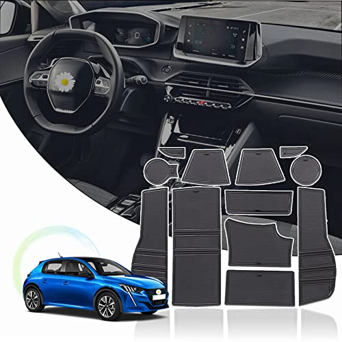 RUIYA Alfombrillas de Goma para P*eugeot 2008 e-2008,para Coche, reposabrazos, Soporte para Bebidas, Alfombrilla Central, Antideslizante, Caja de Almacenamiento, Accesorios Interiores (Negro) Cover