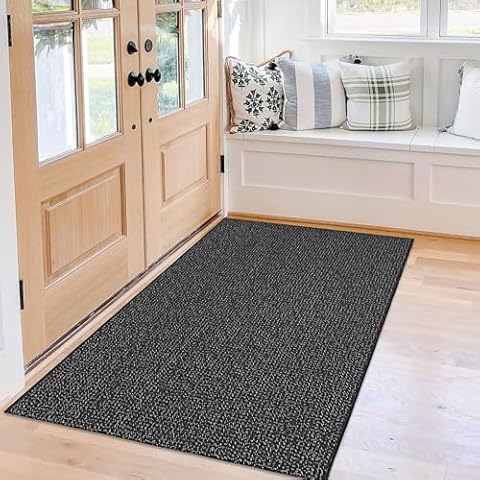 KOZYFLY Boho Rugs for Entryway 3x5 ft Washable Area Rug Indoor Outdoor Doormat Rubber Backed Kitchen Rug Black White Front Porch Rug Cotton Floor Carpet for Entryway Bathroom Living Room Cover