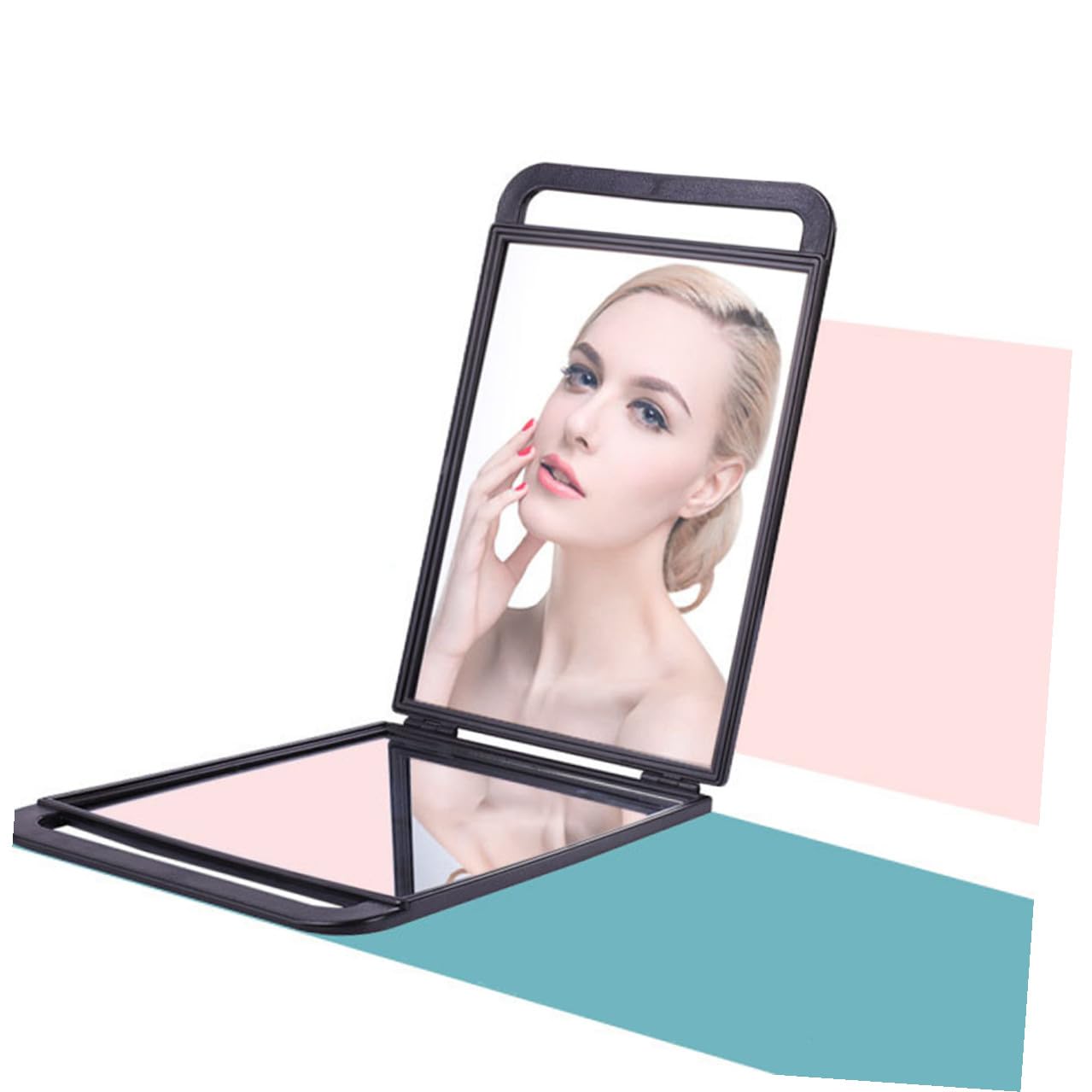 Espejo de Doble Cara Maquillaje Grande Plegable Profesional 1 Unidad con Asa Portátil para Mujeres Uso Peluquería y Viaje