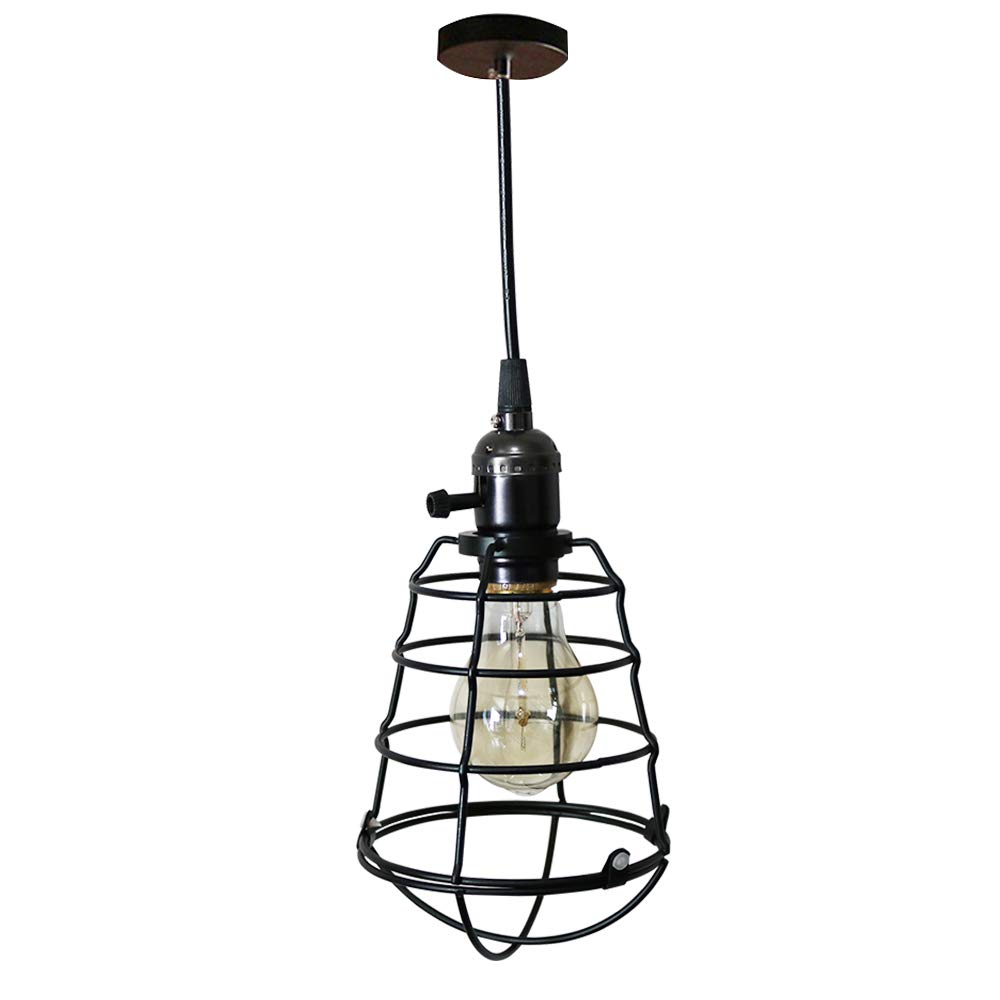 CHAOZANIndustrial Geometric Retro Iron Chandelier Fixture,E26/E27 Base, Matte Black, Adjustable Hanging Height Ceiling Light,Vintage Pendant Light Hanging Lantern Lighting Fixture for Kitchen