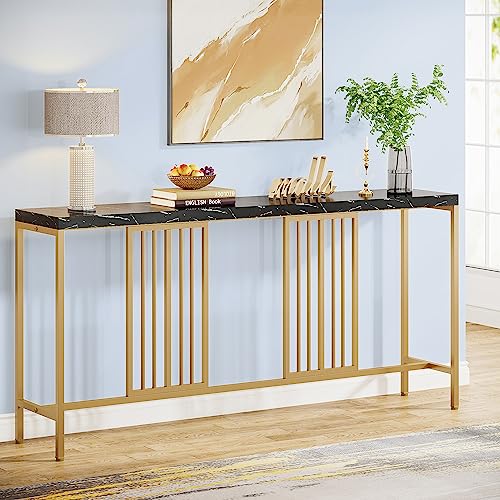 Tribesigns 70.9 Inch Black and Gold Console Table Extra Long Narrow Console Table for Entryway, Skinny Sofa Couch Table Behind Sofa, Entryway Console Table with Metal for Living Room Tribesigns 70.9 Inch Black and Gold Console Table Extra Long Narrow Console Table for Entryway, Skinny Sofa Couch Table Behind Sofa, Entryway Console Table with Metal for Living Room