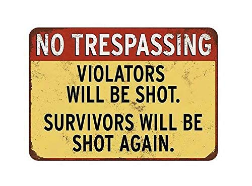 Kueprae A966 Retro Vintage Metal Tin Sign Warn No Trespass Violators Shot Gun Outdoor Yard Signs & Home Bar Kitchen Wall Decor Signs 12X8inch