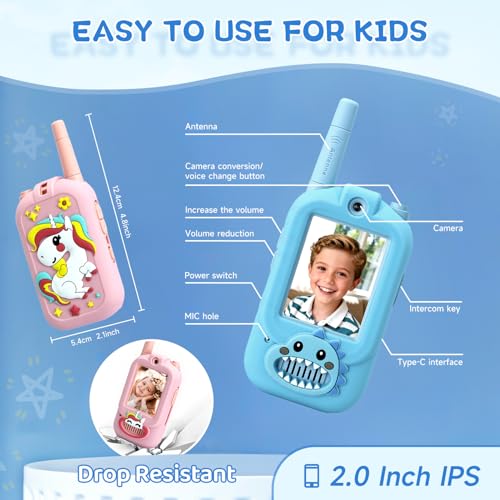 Image of Video Walkie Talkies for Kids, Handheld 2 Pack Rechargeable Video Intercom Kids Walkies Talkies, Indoor Outdoor Toys for Family Games, Outside, Camping, Hiking for Boys Girls Ages 3-12 (bd /pu co)