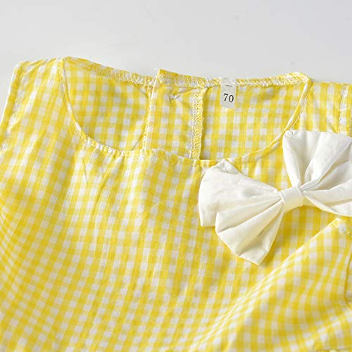 Toddler Girls Casual Plaid Dress Kids Back Button Up Sleeveless Summer Cute Bow Princess Dress+Hat Outfit 1-5T (Yellow, 12-18 Months)3
