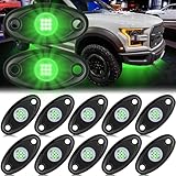 Macarrie 12 Pods Rock LED Lights for Car SUV Underglow Lights Waterproof Neon Trail Rig Lamp Lighting for Truck Motorcycle Boat ATV UTV and More(Green)