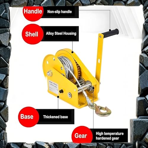 Winche manual resistente 1200lbs con cuerda 30m y gancho miniatura 3