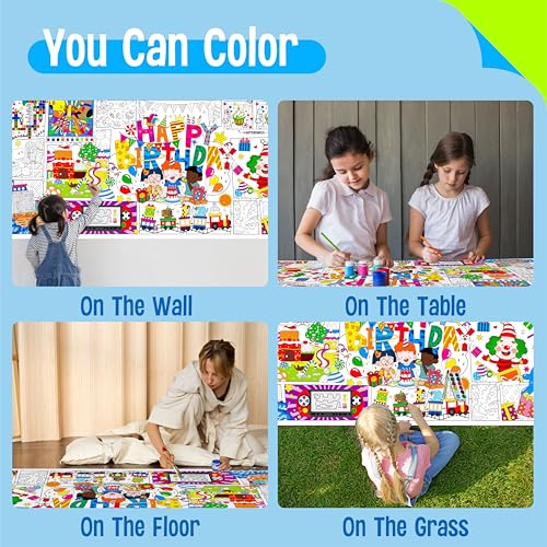 Image of Birthday Coloring Poster, Large Coloring Activity Paper 75 inch x 31 inch Jumbo Size Paper DIY Painting Drawing Banner /Tablecloth for School, Birthday Parties, Versatile Wall Decor