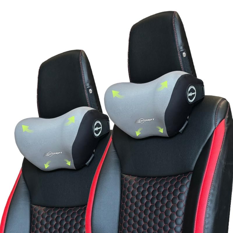 Image of Neodrift 'NeckFlow Pro' (Set of 2) | (Color - Gray) (Neck Rest Cushion Orthopedic Velvet Memory Foam Pillow for Neck, Head, Shoulder Support) Pain Relief for Car