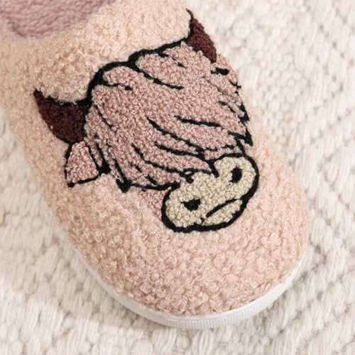 Highland Cow Slippers for Women Plush Scottish Highland Cow Animal Slippers Warm Non Slip Home Indoor Slippers2