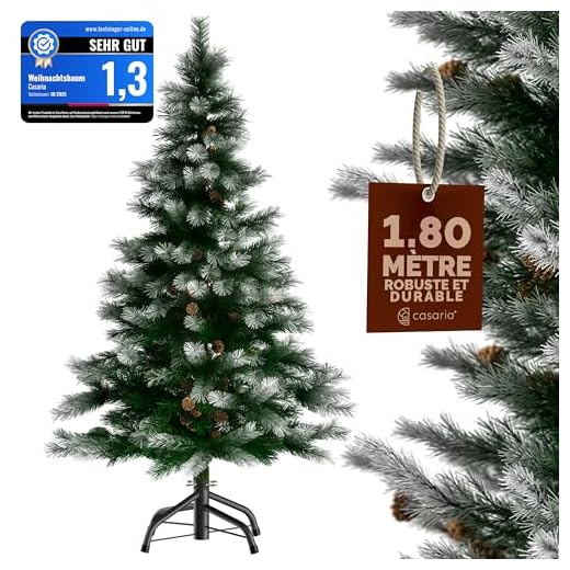 Casaria Sapin de Noël 180 cm Arbre Artificiel avec Pommes de pins Neige Artificielle Décoration fêtes Maison