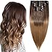 Produktbild Clip in Extensions Echthaar Ombre Remy Haarverlängerung für komplette Haare 8 Tressen Doppelt Dicke 45cm-140g(#2T6 Dunkelbraun/Mittelbraun)