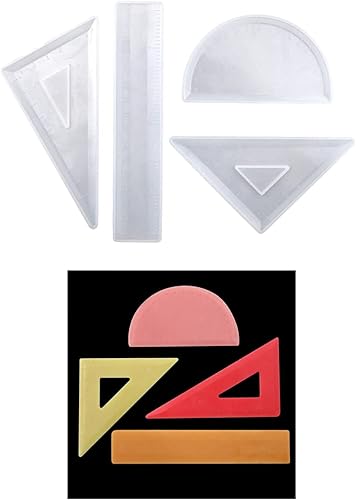 Miniatura 4 de Molde de resina de cristal, molde de silicona epoxi, 4 piezas, transportador, triángulo, regla de ángulo recto, molde de bricolaje para