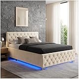 ILLUMINAZIONE LED CON DIVERSE MODALITÀ E COLORI: Il letto è dotato di un'illuminazione LED laterale e indiretta, che offre diverse modalità e colori, creando un'atmosfera unica e accogliente. Il telecomando incluso permette di regolare facilmente l'illuminazione secondo le tue preferenze, rendendo il letto perfetto anche per ambienti notturni o per un'ambientazione romantica.