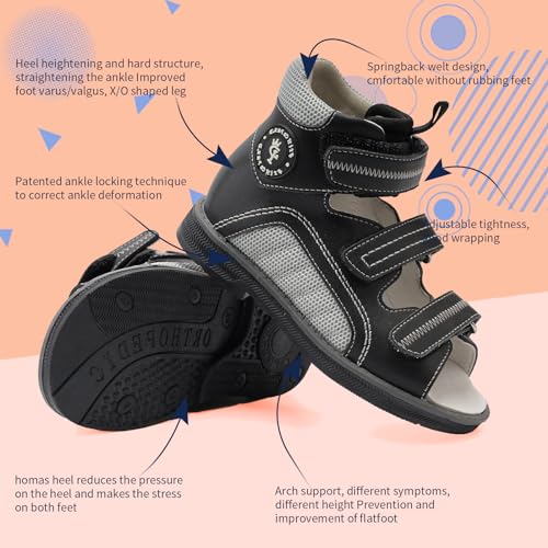 Toddlers Orthopedic Sandals with Arch and Ankle Support,Kids High Back Black Shoes3