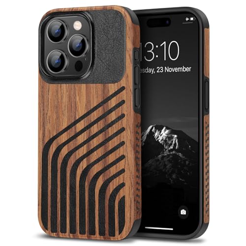 Coque iPhone 15 Pro anti-rayures étui robuste bois et carbone sans traces