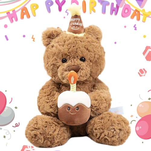 Lotvic Orsacchiotto Peluche, 30cm Orsetto di Peluche con Torta e Cappello, Teddy Bear, Adatto per Feste di Compleanno di...