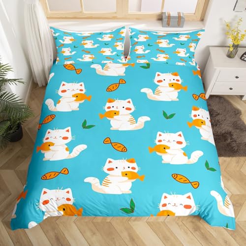 jejeloiu Kids Cat Comforter Cover Toddler Size, Cats Print Bedding Set Boys Girls Cute Kitten Duvet Cover Animal Teens Bedspread Cover Bedroom Decor with 1 Pillow Case (No Comforter)