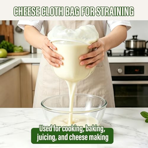 Image of Organic Cotton Cheesecloth Bags，2026 New Reusable Straining Cheese Cloth Bag for Straining, for Filter Nut Milk, Yogurt, Fresh Cheese, Juicing, Coffee, Milk, Butter & Juices (Large 3pcs)