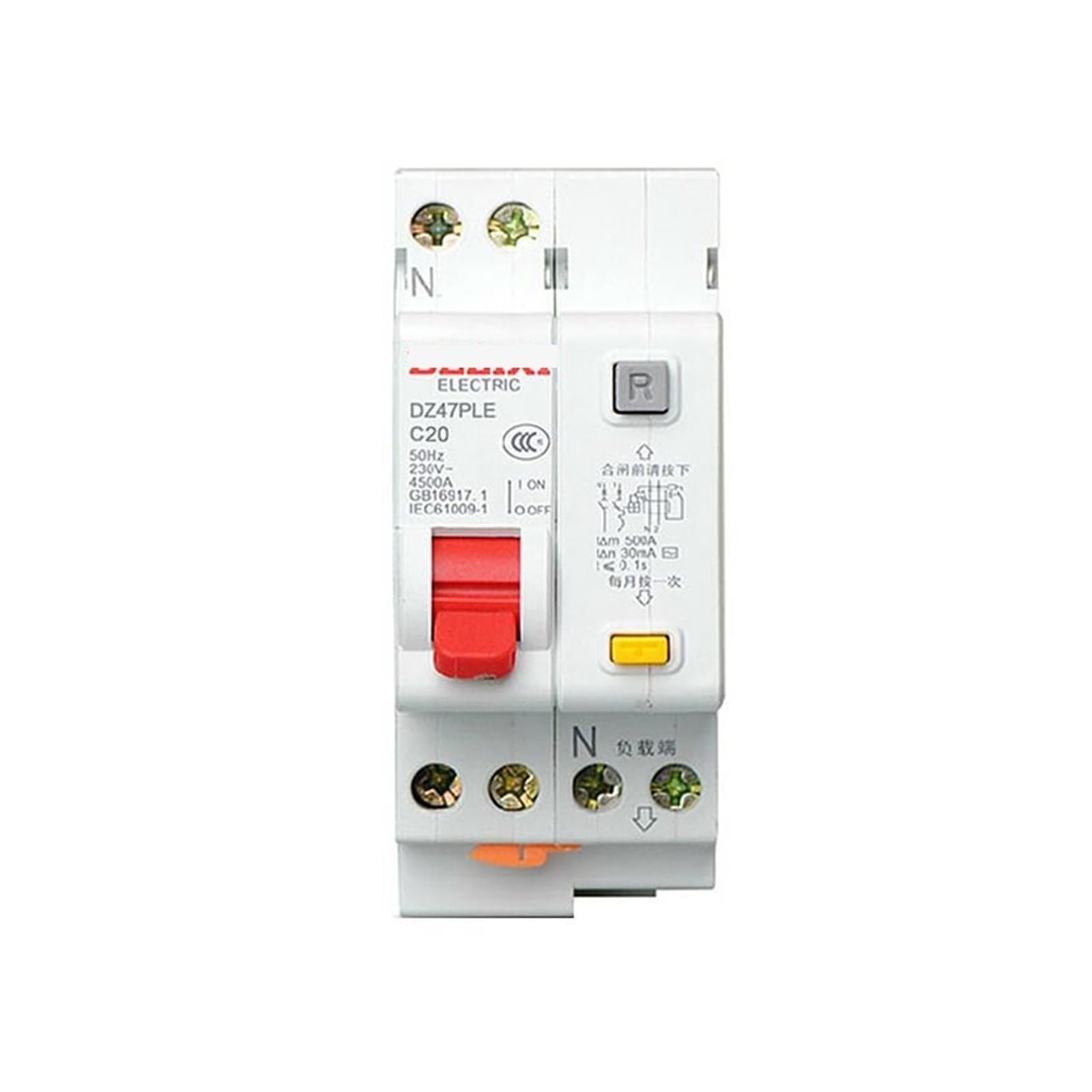 Disyuntor de fuga miniatura DZ47PLE 1P+N (el N se puede abrir y cerrar) C 20A