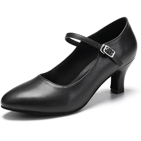 JUODVMP Black Character Shoes for Women Ballroom Dance Shoes 1920‘s Swing Tango Shoe Model L042 2 1/3 inches,8.5 US Cover