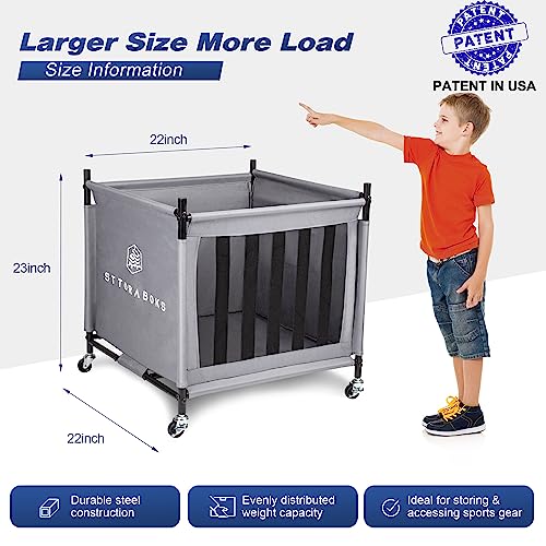 Sttoraboks Sports Ball Storage Cart With Wheels, Lockable Ball Organizer Basket With Elastic Straps, Stackable Ball Cage For Garage Storage, Gym, Sports Equipment Storage Oxford Bin, Ball Case 1 Pack #TOP1