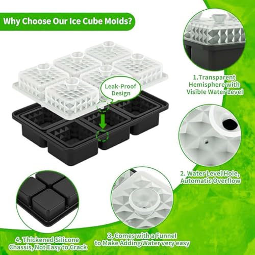 Image of Premium Large 3D Crystal Square Ice Cube Tray, Silicone Molds for Chilling Drinks, Chocolates, Juice, Jelly and Many More (Light Green)