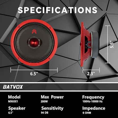Image of MX65E1 Loudspeaker 6.5 Inch Midrange 400 Watts 6 Ohms Red Bullet, Premium Quality Audio Door Speakers for Car or Truck Stereo Sound System, Red (2 Speakers)