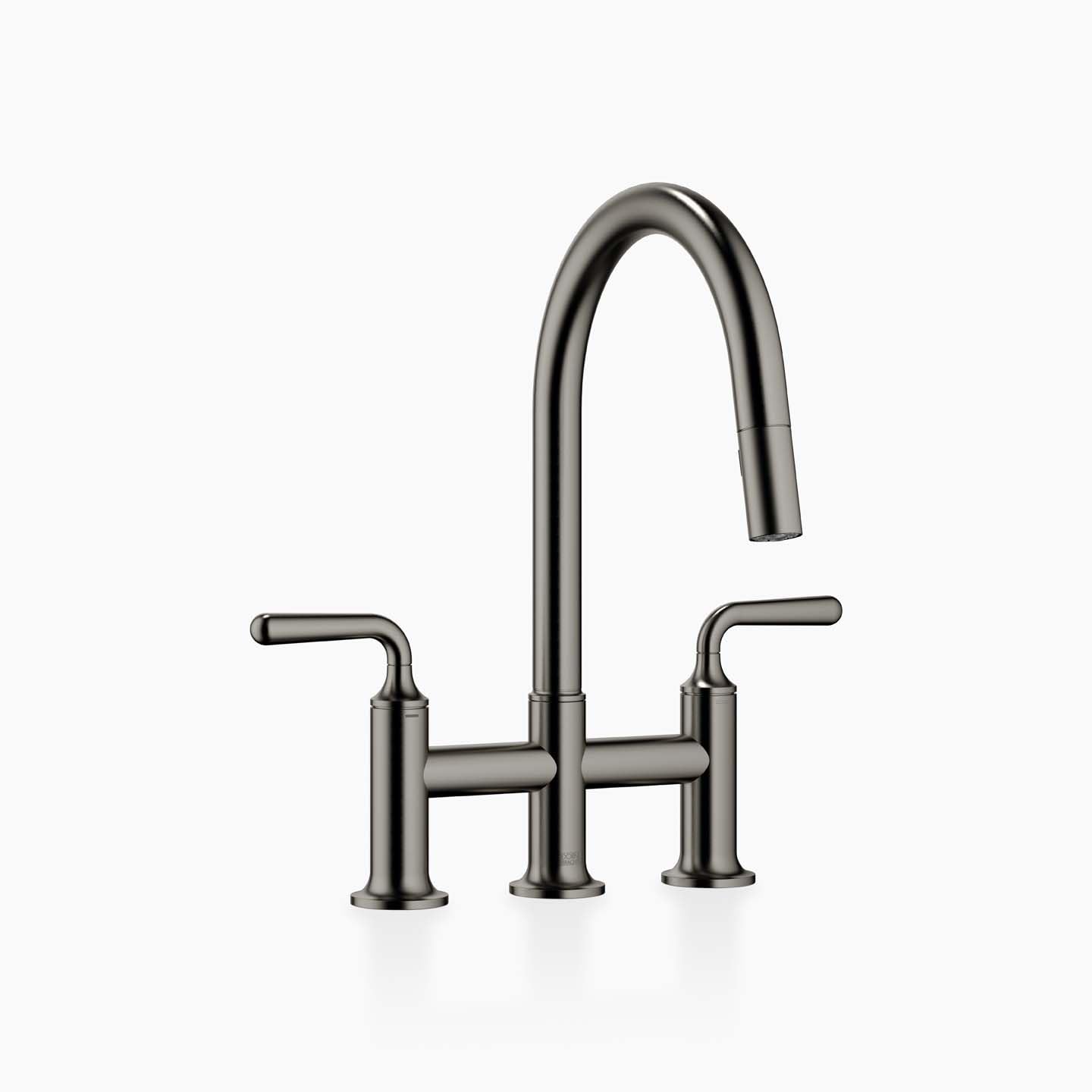 Dornbracht Three-Hole Bridge Mixer Pull-Down with Spray Function VAIA 19870809 Brushed Dark Platinum