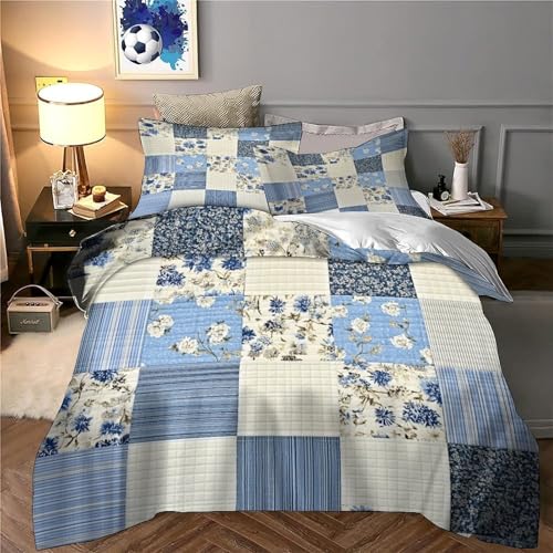 Housse de couette fleurie bleue style patchwork pour une chambre moderne