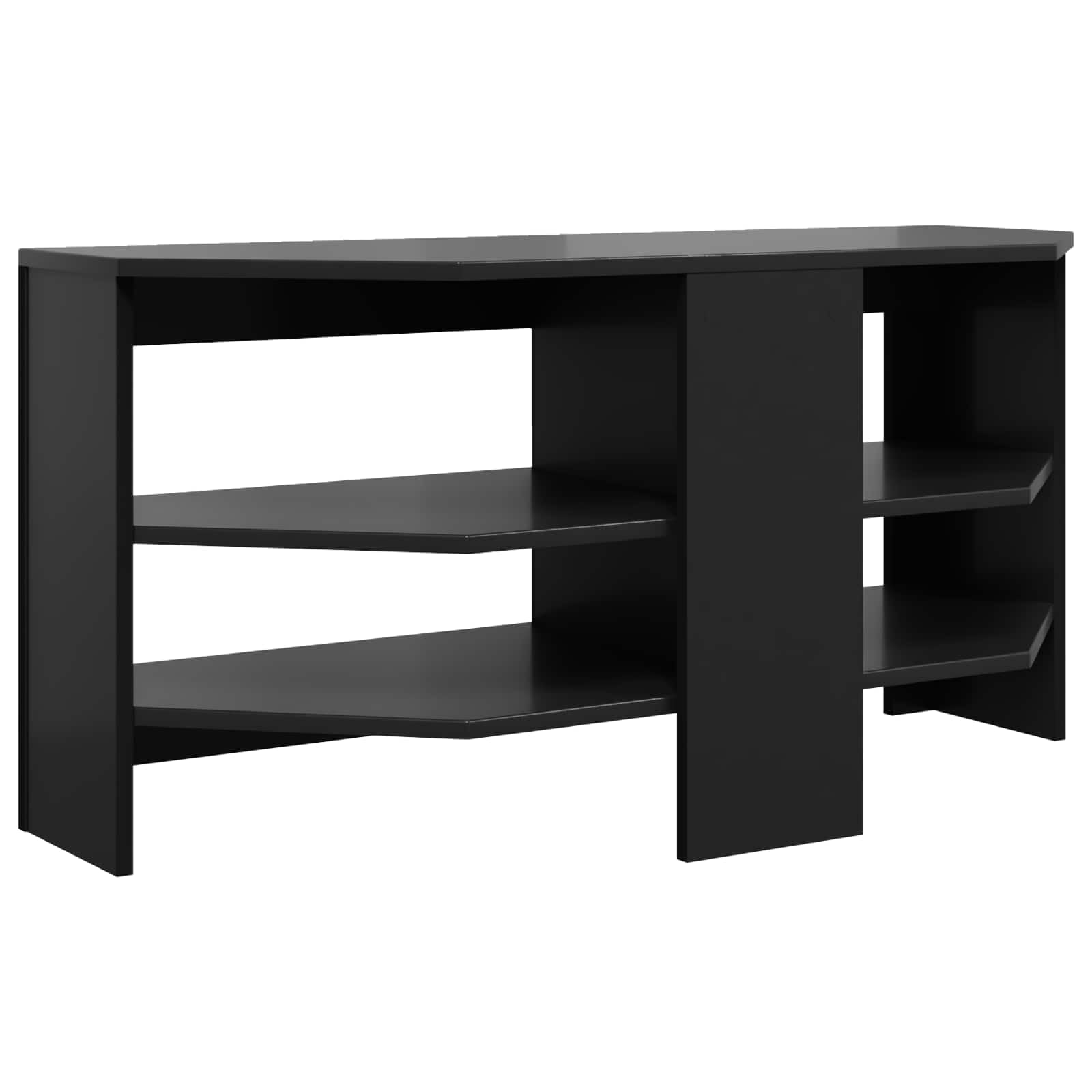 Mobile porta TV angolare nero in legno ingegnerizzato moderno 102 x 41 x 50 cm con ripiani multipli per soggiorno, supporto stabile e design funzionale
