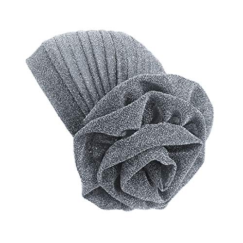 Surkat Shiny Flower Turban Shimmer Chemo Cap Hairwrap Headwear Beanie Hair Scarf Silver #TOP1