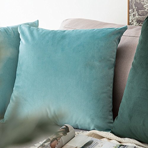 MIULEE 2er Set Kissenbezug Kissenhülle Dekorative Dekokissen Sofakissen Quadrat Wurfkissenbezug mit Verstecktem Reißverschluss Sofa Schlafzimmer 22x22 Zoll 55x55 cm Blaugrün
