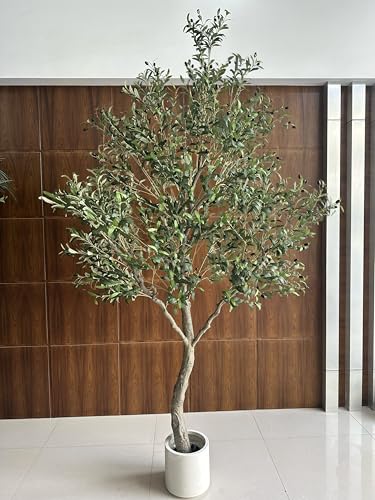 Artificial Olive Tree 9ft, Large Faux Potted Olive Plant with White Planter for Home Office Living...