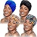 4 Pièces Bandeau à Motif Africain Bonnet Pré-Attaché Bonnet Turban Nœud (Bleu Noir Pur, Fleur Jaune Violet)